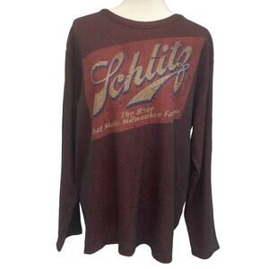 Schlitz Mens XL PolyCotton Schlitz Beer Long Sleeve Crew Neck Tee Shirt